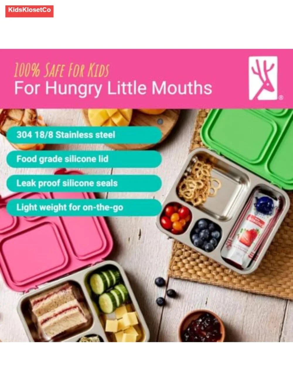Kids Stainless Steel Bento Box 4 Compartments Leak-proof Lunch Container
